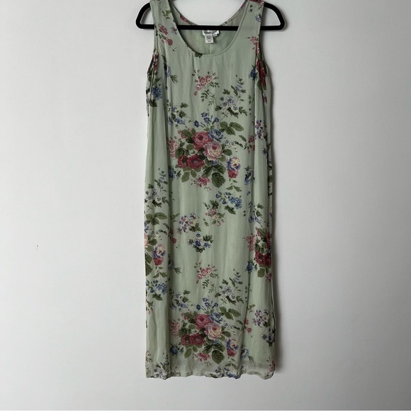 Vintage 90s Mint Floral Midi Dress with Side Slits - Picture 5 of 8